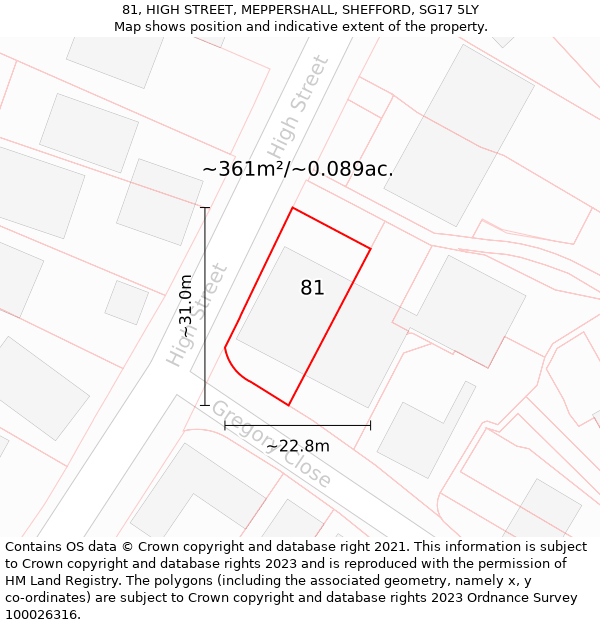 81, HIGH STREET, MEPPERSHALL, SHEFFORD, SG17 5LY: Plot and title map