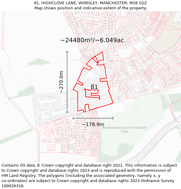 81, HIGHCLOVE LANE, WORSLEY, MANCHESTER, M28 1GZ: Plot and title map