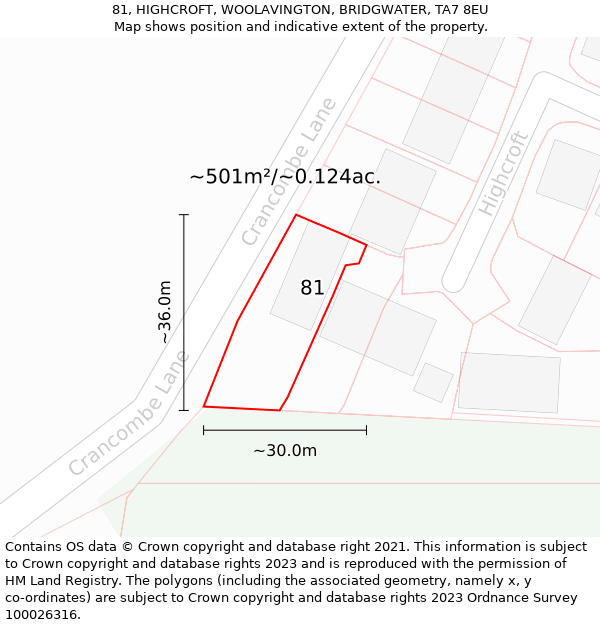 81, HIGHCROFT, WOOLAVINGTON, BRIDGWATER, TA7 8EU: Plot and title map