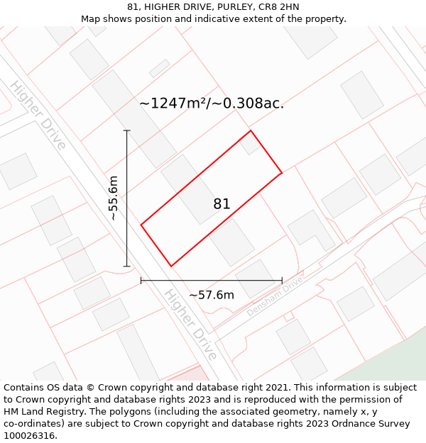 81, HIGHER DRIVE, PURLEY, CR8 2HN: Plot and title map