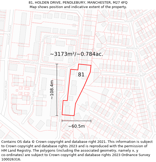 81, HOLDEN DRIVE, PENDLEBURY, MANCHESTER, M27 4FQ: Plot and title map