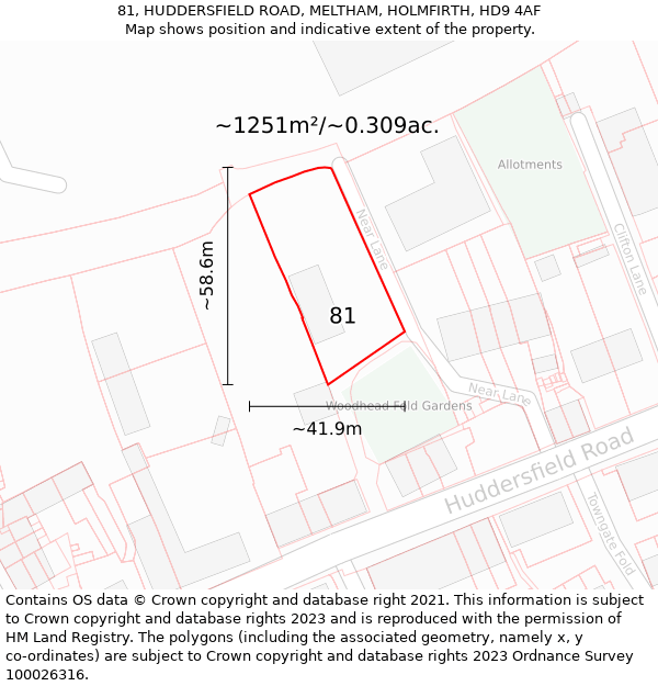 81, HUDDERSFIELD ROAD, MELTHAM, HOLMFIRTH, HD9 4AF: Plot and title map