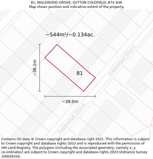 81, INGLEWOOD GROVE, SUTTON COLDFIELD, B74 3LW: Plot and title map