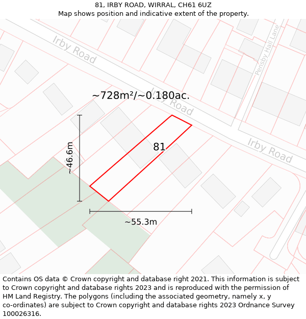 81, IRBY ROAD, WIRRAL, CH61 6UZ: Plot and title map