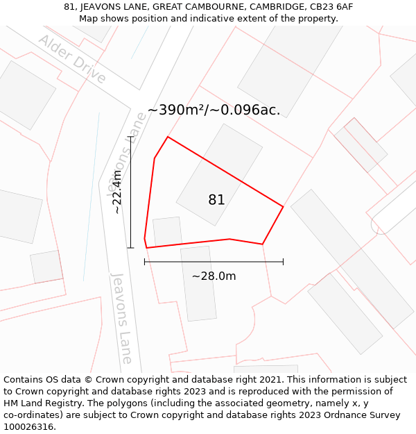 81, JEAVONS LANE, GREAT CAMBOURNE, CAMBRIDGE, CB23 6AF: Plot and title map