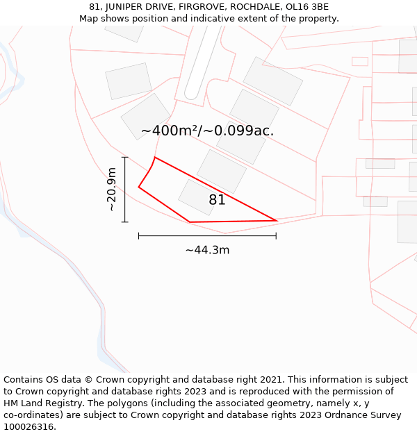 81, JUNIPER DRIVE, FIRGROVE, ROCHDALE, OL16 3BE: Plot and title map