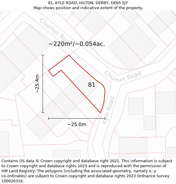 81, KYLE ROAD, HILTON, DERBY, DE65 5JY: Plot and title map