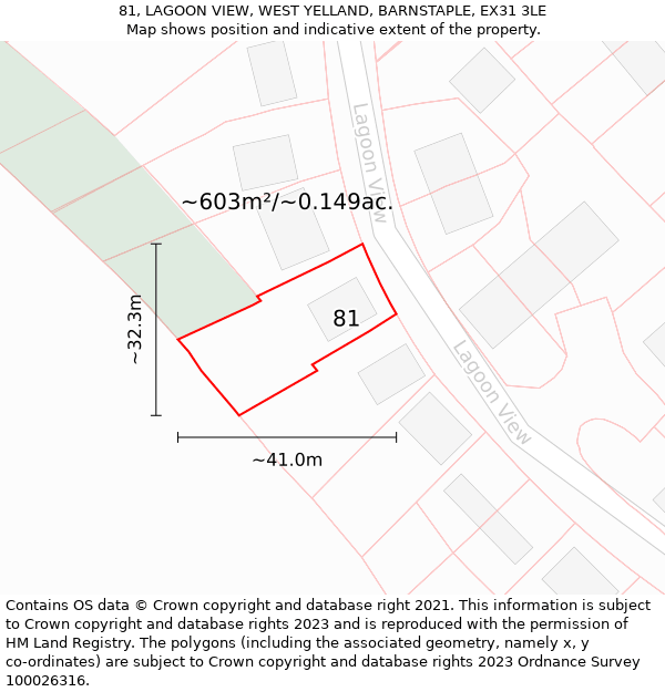 81, LAGOON VIEW, WEST YELLAND, BARNSTAPLE, EX31 3LE: Plot and title map