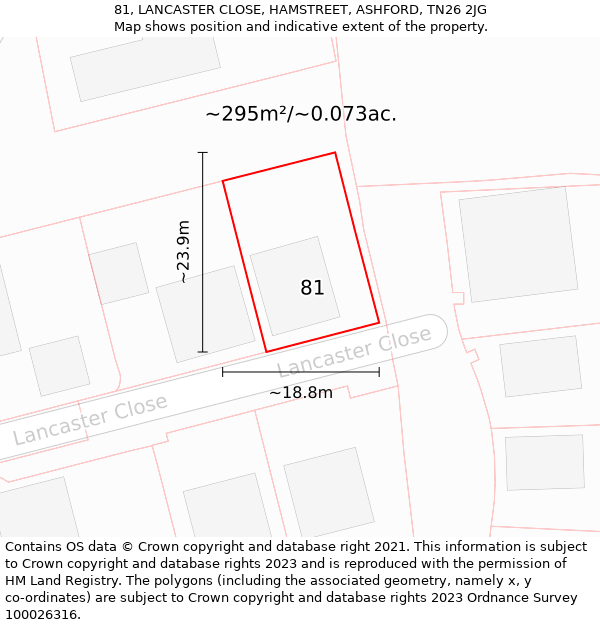 81, LANCASTER CLOSE, HAMSTREET, ASHFORD, TN26 2JG: Plot and title map