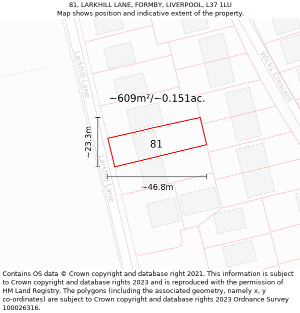 81, LARKHILL LANE, FORMBY, LIVERPOOL, L37 1LU: Plot and title map