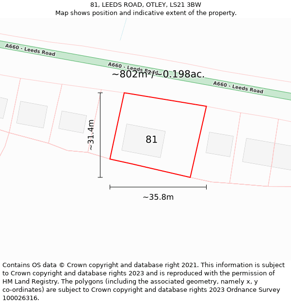 81, LEEDS ROAD, OTLEY, LS21 3BW: Plot and title map