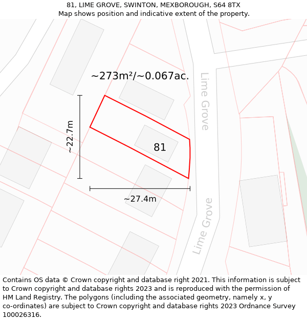 81, LIME GROVE, SWINTON, MEXBOROUGH, S64 8TX: Plot and title map