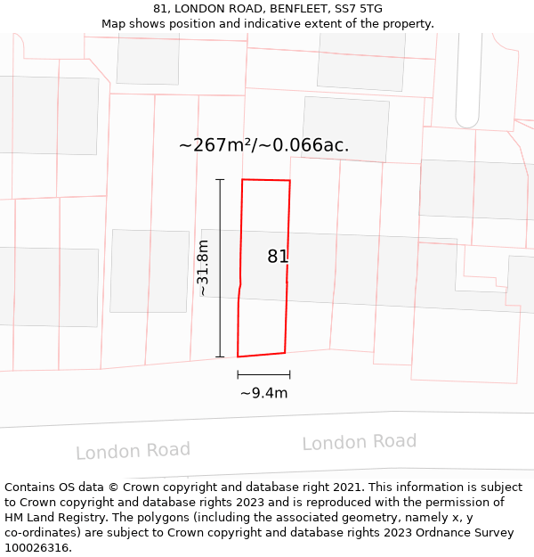 81, LONDON ROAD, BENFLEET, SS7 5TG: Plot and title map