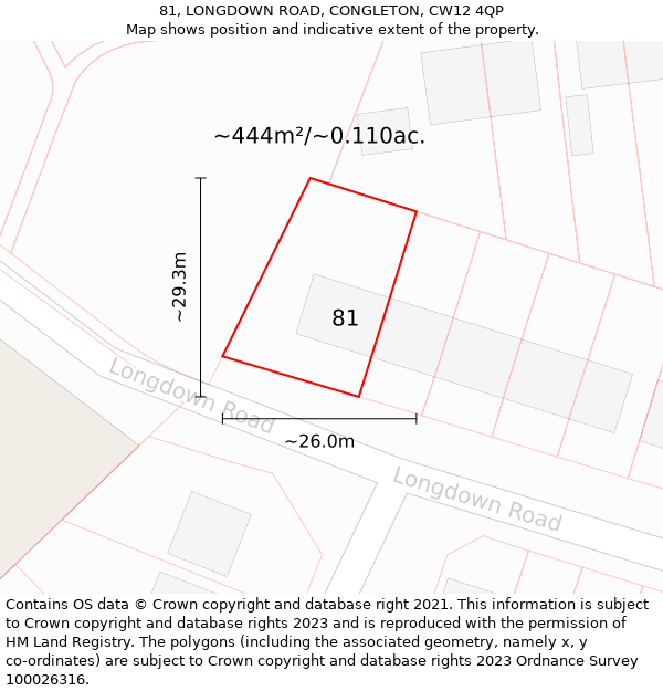 81, LONGDOWN ROAD, CONGLETON, CW12 4QP: Plot and title map