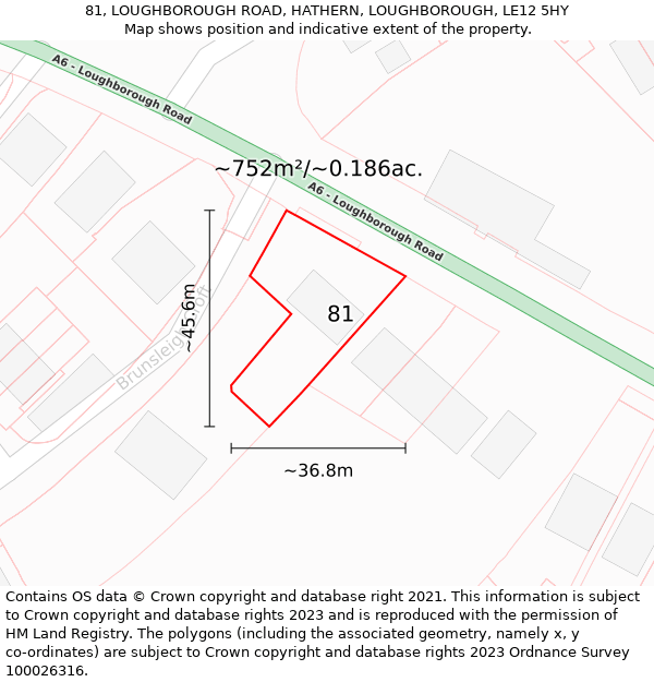 81, LOUGHBOROUGH ROAD, HATHERN, LOUGHBOROUGH, LE12 5HY: Plot and title map