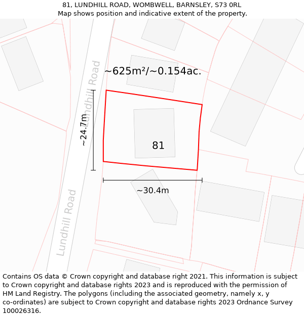 81, LUNDHILL ROAD, WOMBWELL, BARNSLEY, S73 0RL: Plot and title map