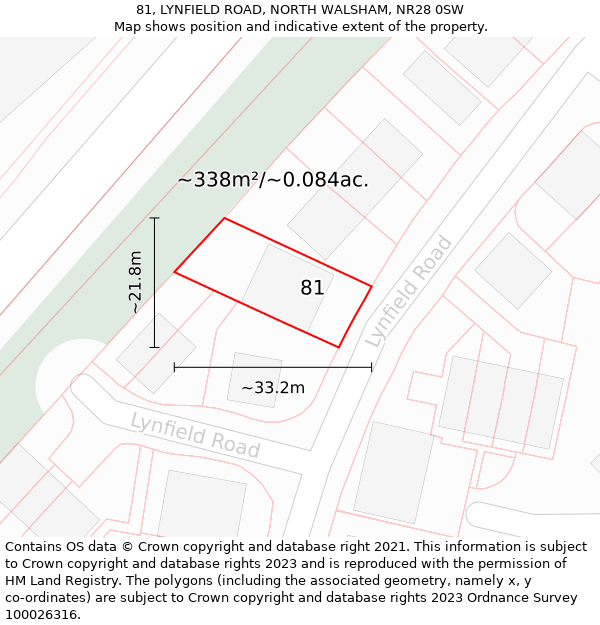 81, LYNFIELD ROAD, NORTH WALSHAM, NR28 0SW: Plot and title map