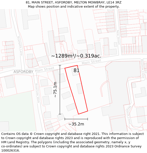 81, MAIN STREET, ASFORDBY, MELTON MOWBRAY, LE14 3RZ: Plot and title map