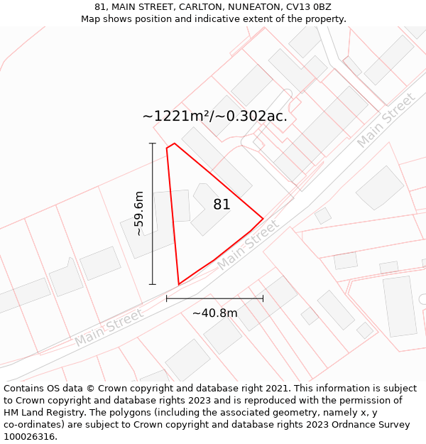81, MAIN STREET, CARLTON, NUNEATON, CV13 0BZ: Plot and title map
