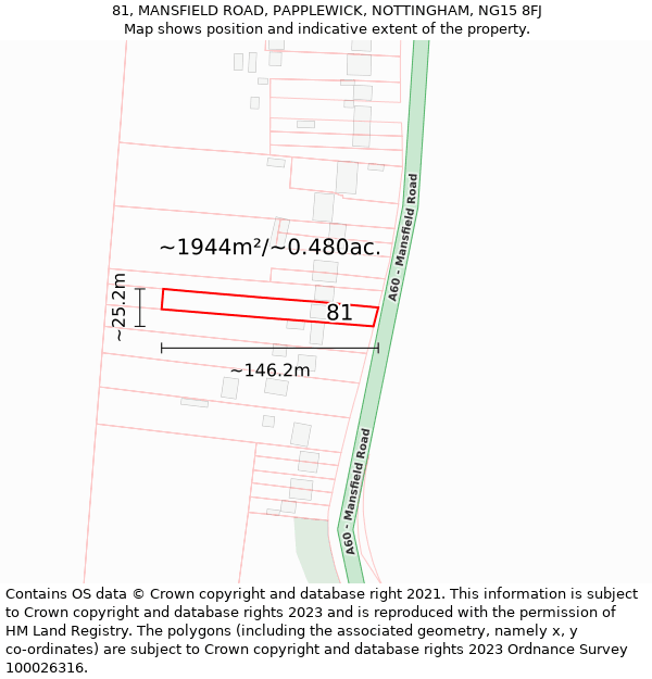 81, MANSFIELD ROAD, PAPPLEWICK, NOTTINGHAM, NG15 8FJ: Plot and title map