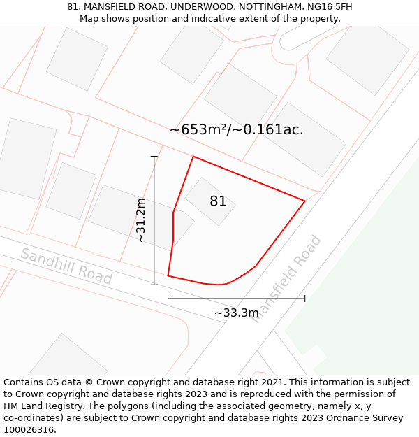 81, MANSFIELD ROAD, UNDERWOOD, NOTTINGHAM, NG16 5FH: Plot and title map
