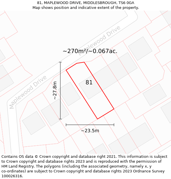 81, MAPLEWOOD DRIVE, MIDDLESBROUGH, TS6 0GA: Plot and title map