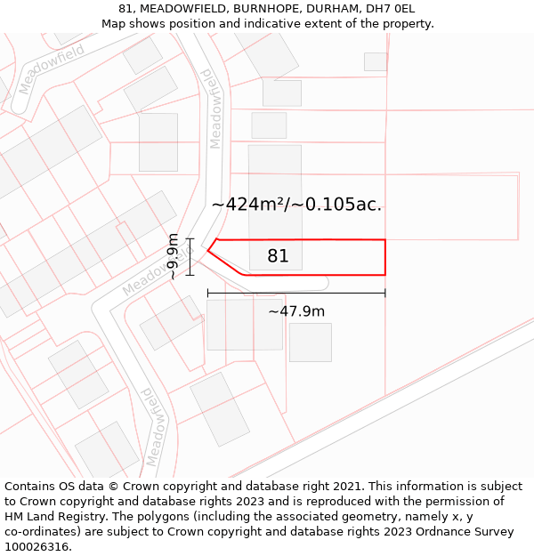 81, MEADOWFIELD, BURNHOPE, DURHAM, DH7 0EL: Plot and title map