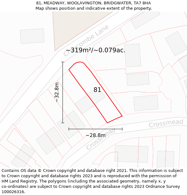 81, MEADWAY, WOOLAVINGTON, BRIDGWATER, TA7 8HA: Plot and title map