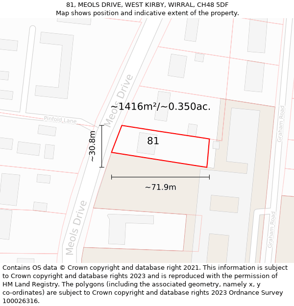 81, MEOLS DRIVE, WEST KIRBY, WIRRAL, CH48 5DF: Plot and title map