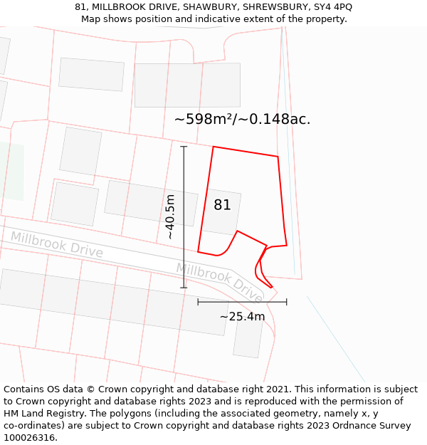 81, MILLBROOK DRIVE, SHAWBURY, SHREWSBURY, SY4 4PQ: Plot and title map