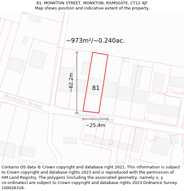 81, MONKTON STREET, MONKTON, RAMSGATE, CT12 4JF: Plot and title map