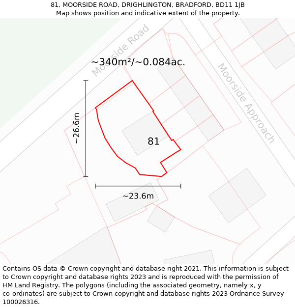 81, MOORSIDE ROAD, DRIGHLINGTON, BRADFORD, BD11 1JB: Plot and title map