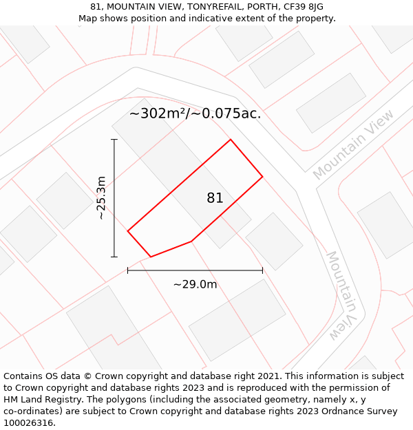 81, MOUNTAIN VIEW, TONYREFAIL, PORTH, CF39 8JG: Plot and title map