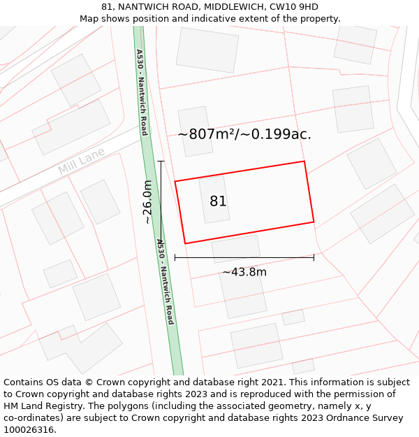 81, NANTWICH ROAD, MIDDLEWICH, CW10 9HD: Plot and title map