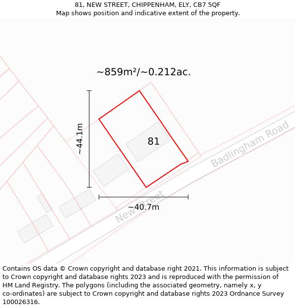 81, NEW STREET, CHIPPENHAM, ELY, CB7 5QF: Plot and title map