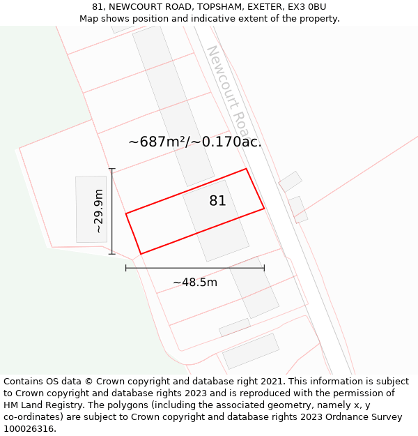 81, NEWCOURT ROAD, TOPSHAM, EXETER, EX3 0BU: Plot and title map