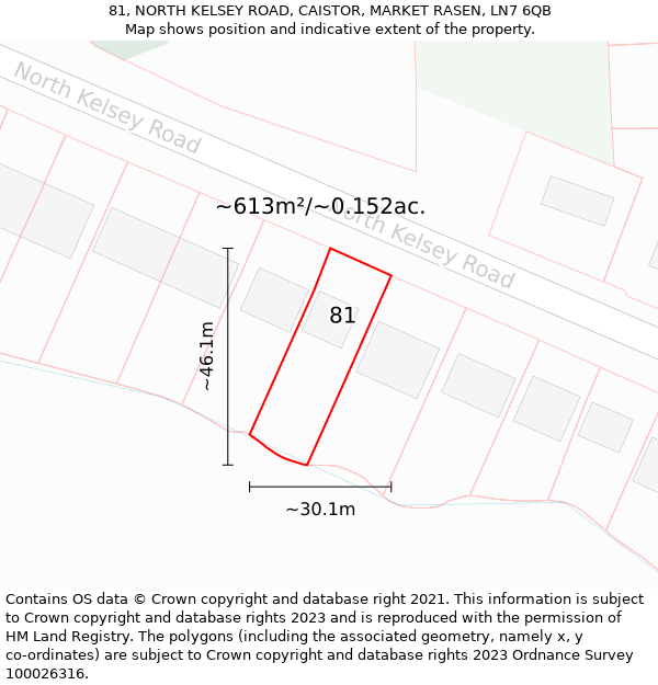 81, NORTH KELSEY ROAD, CAISTOR, MARKET RASEN, LN7 6QB: Plot and title map