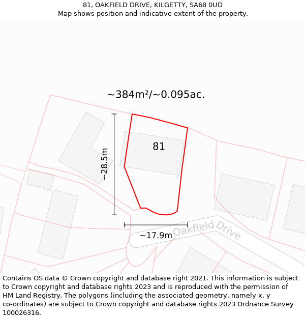 81, OAKFIELD DRIVE, KILGETTY, SA68 0UD: Plot and title map