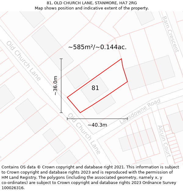 81, OLD CHURCH LANE, STANMORE, HA7 2RG: Plot and title map