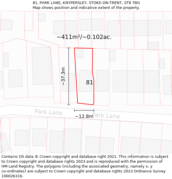 81, PARK LANE, KNYPERSLEY, STOKE-ON-TRENT, ST8 7BG: Plot and title map