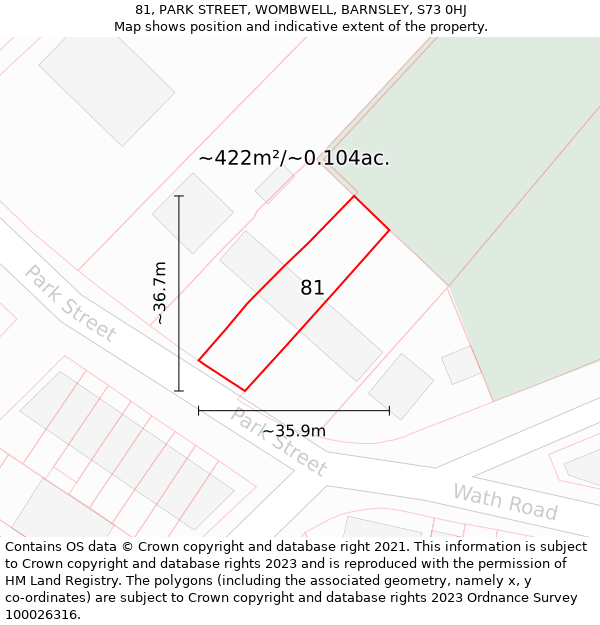 81, PARK STREET, WOMBWELL, BARNSLEY, S73 0HJ: Plot and title map