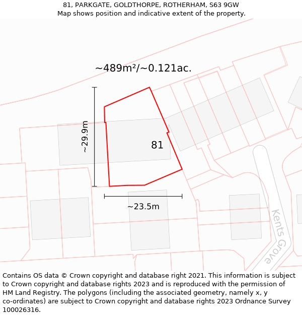 81, PARKGATE, GOLDTHORPE, ROTHERHAM, S63 9GW: Plot and title map