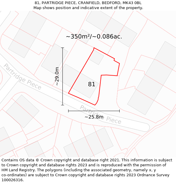 81, PARTRIDGE PIECE, CRANFIELD, BEDFORD, MK43 0BL: Plot and title map