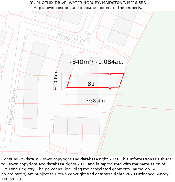 81, PHOENIX DRIVE, WATERINGBURY, MAIDSTONE, ME18 5RS: Plot and title map