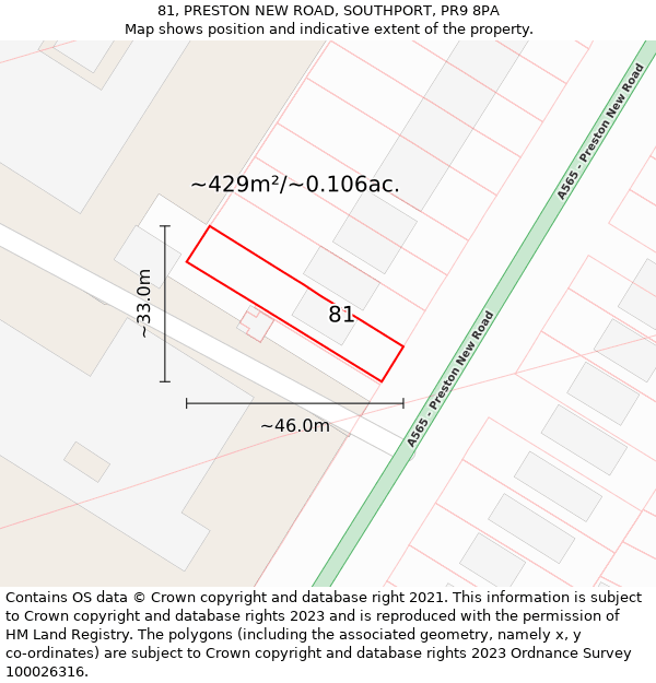 81, PRESTON NEW ROAD, SOUTHPORT, PR9 8PA: Plot and title map