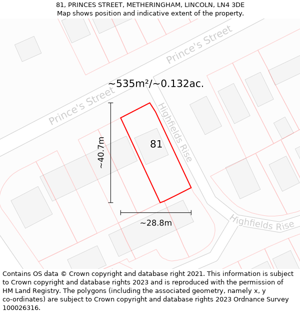 81, PRINCES STREET, METHERINGHAM, LINCOLN, LN4 3DE: Plot and title map