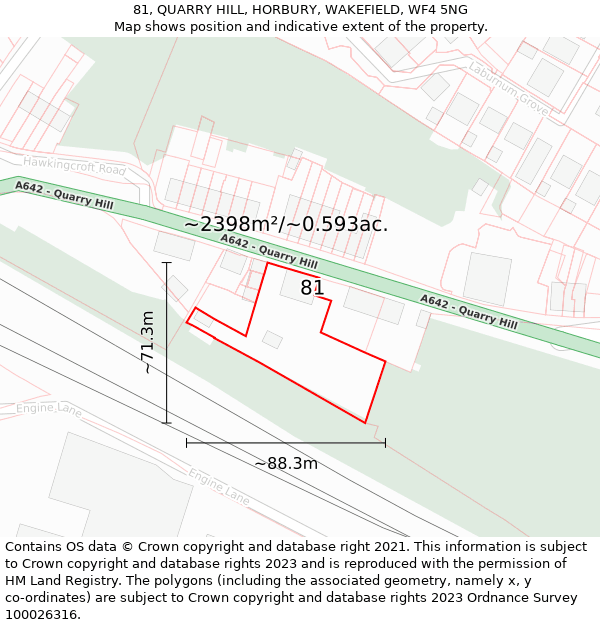 81, QUARRY HILL, HORBURY, WAKEFIELD, WF4 5NG: Plot and title map