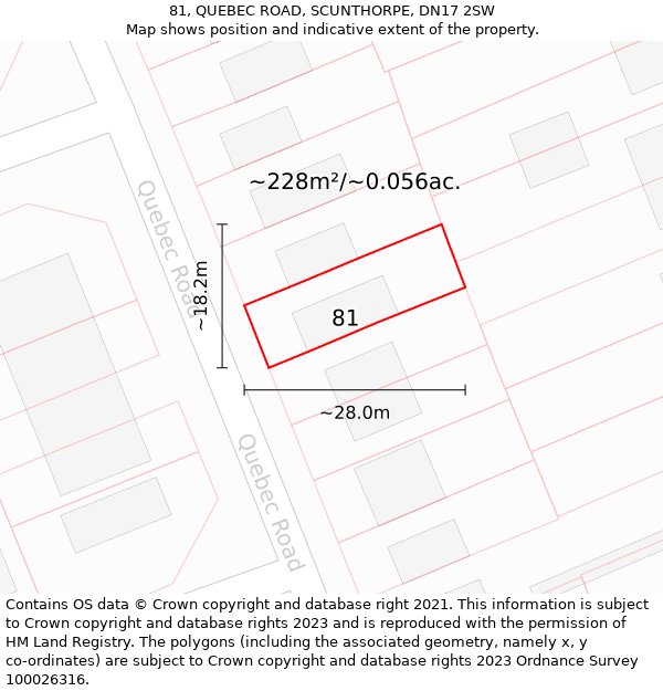 81, QUEBEC ROAD, SCUNTHORPE, DN17 2SW: Plot and title map