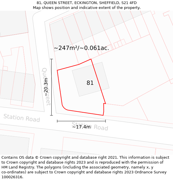 81, QUEEN STREET, ECKINGTON, SHEFFIELD, S21 4FD: Plot and title map