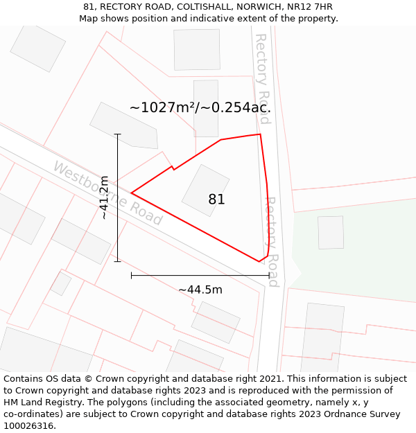 81, RECTORY ROAD, COLTISHALL, NORWICH, NR12 7HR: Plot and title map